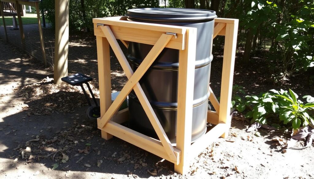 homemade compost tumbler support frame